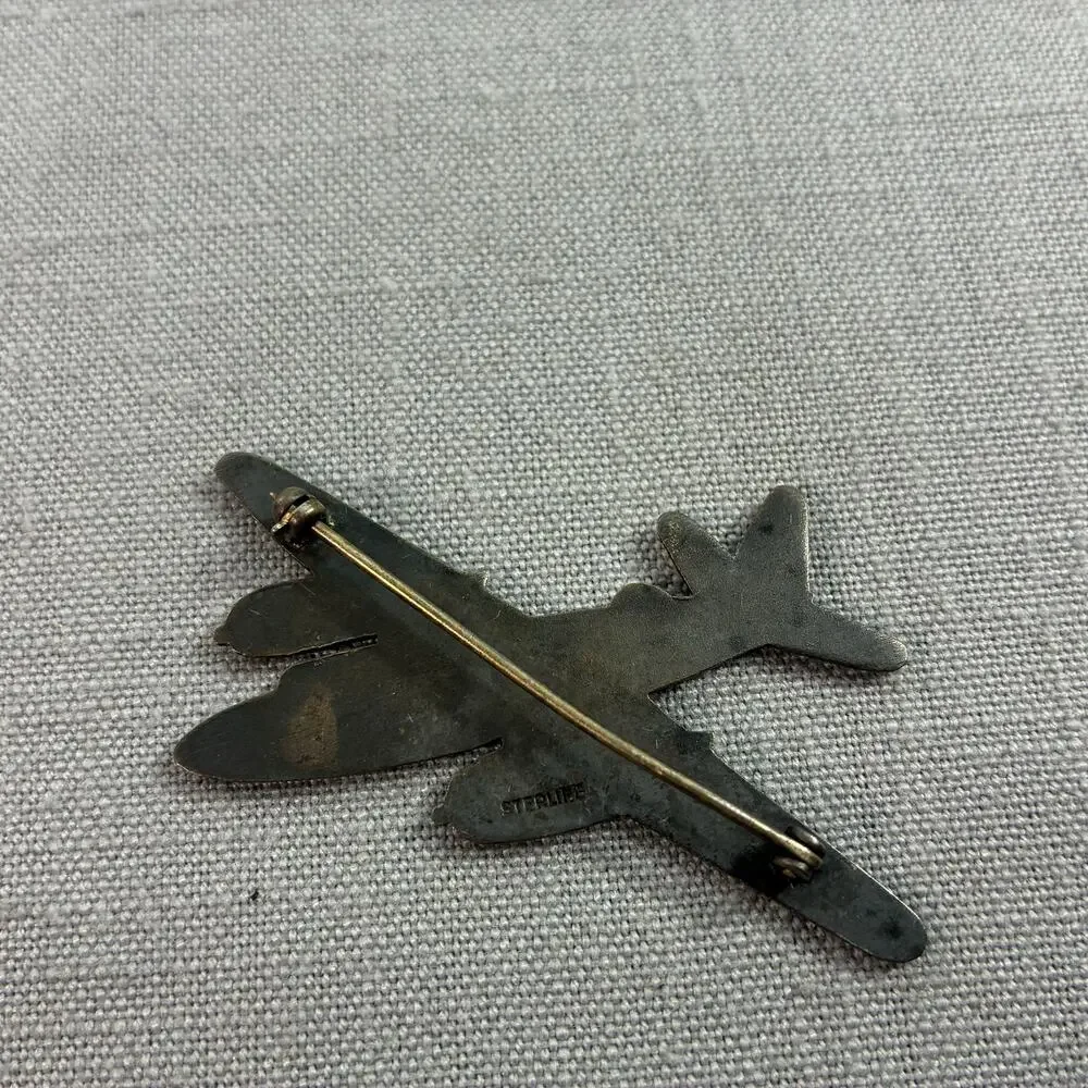 Vintage WWII USAAF Sterling Silver Bomber Airplane Sweetheart Brooch Pin